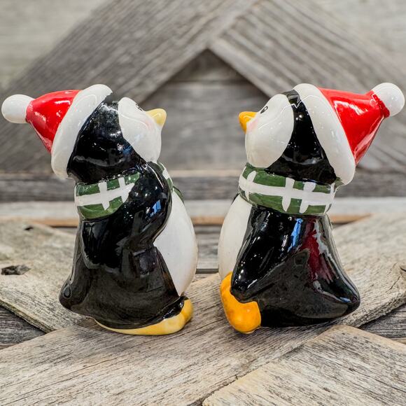 Winter Holiday Penguins Salt and Pepper Shaker Set, Holiday Kitchen Decor-4.25"H - Picture 2 of 7